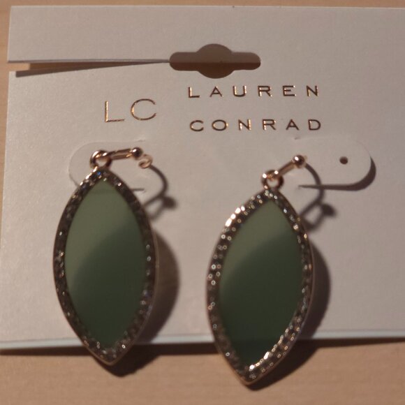 LC Lauren Conrad Jewelry - Lauren Conrad Green Teardrop Earrings Gold Tone